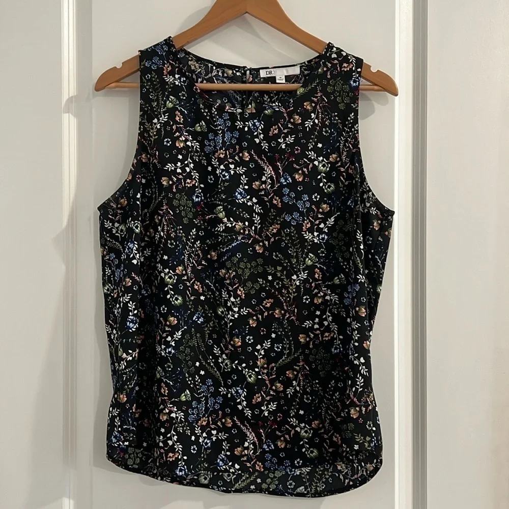 DR2 DANIEL RAINN Black Sleeveless Floral Blouse - Picture 3 of 8
